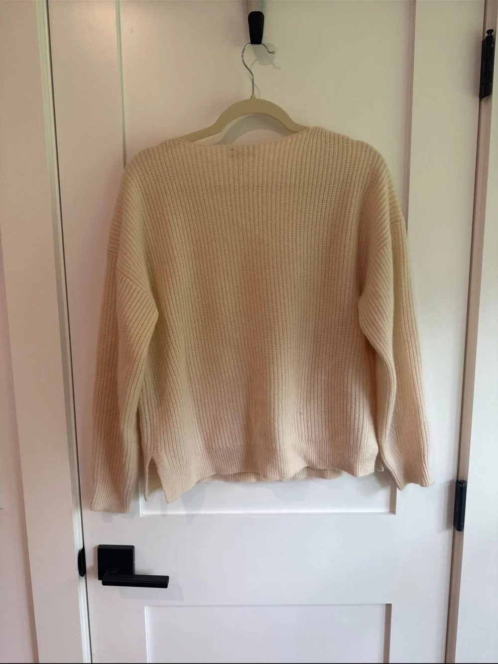 JCrew Cream V-Neck Ribbed Knit Sweater